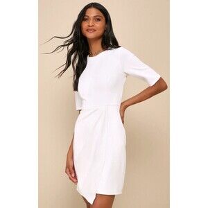Lulus White Westwood Sheath Dress Size Small S Half Sleeve Bridal Grad Party